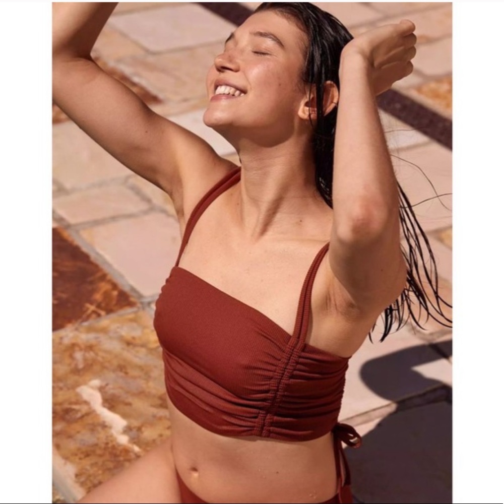 Aerie Ruched Ribbed Longline Bikini Top